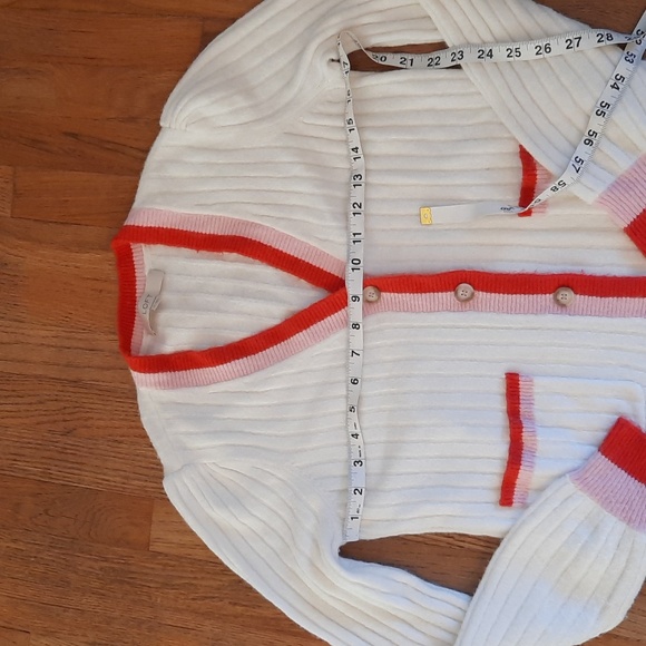 LOFT White Cardigan with Red an Pink Trim - Picture 2 of 4